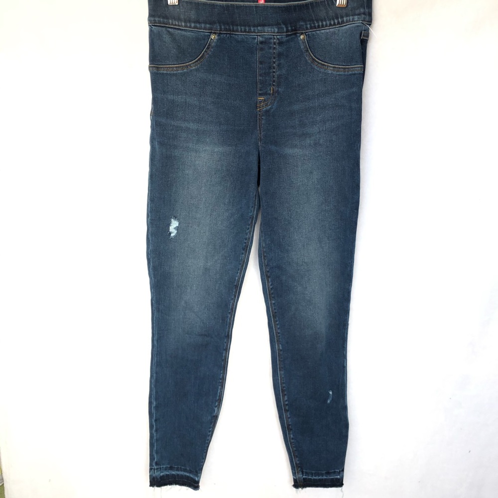 Spanx Distressed Denim Jeans Raw Hem Women’s M - Picture 2 of 7